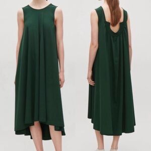 COS Emerald green trapeze cut high low midi dress XS